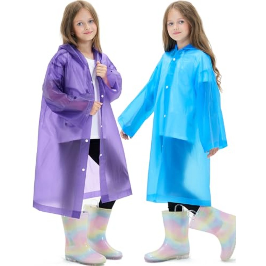 Emergency Poncho Rain - 2 Pack Reusable Waterproof Raincoat EVA