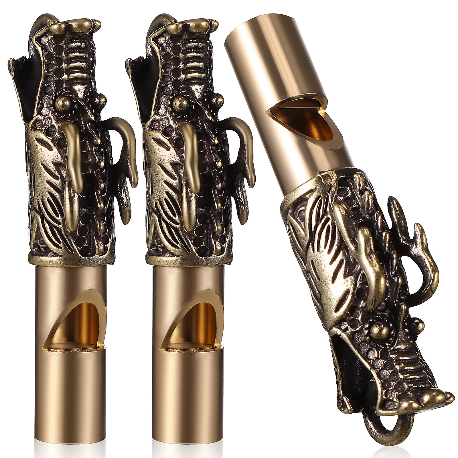 Emergency Whistle Loud - 3Pcs Dragon Whistles Brass Retro Design