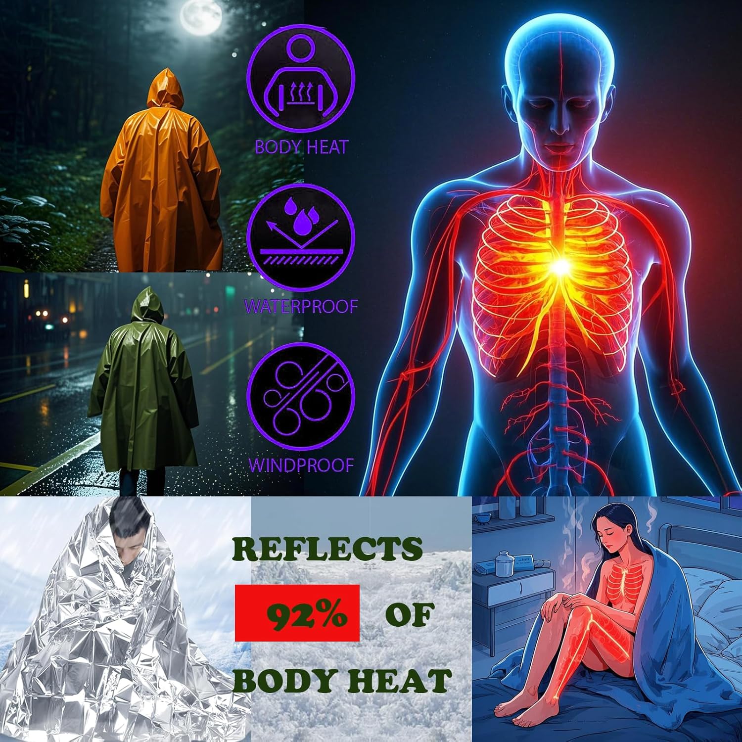 Camping Raincoat Waterproof Su - Survival Blanket Reflective recensione e prezzo