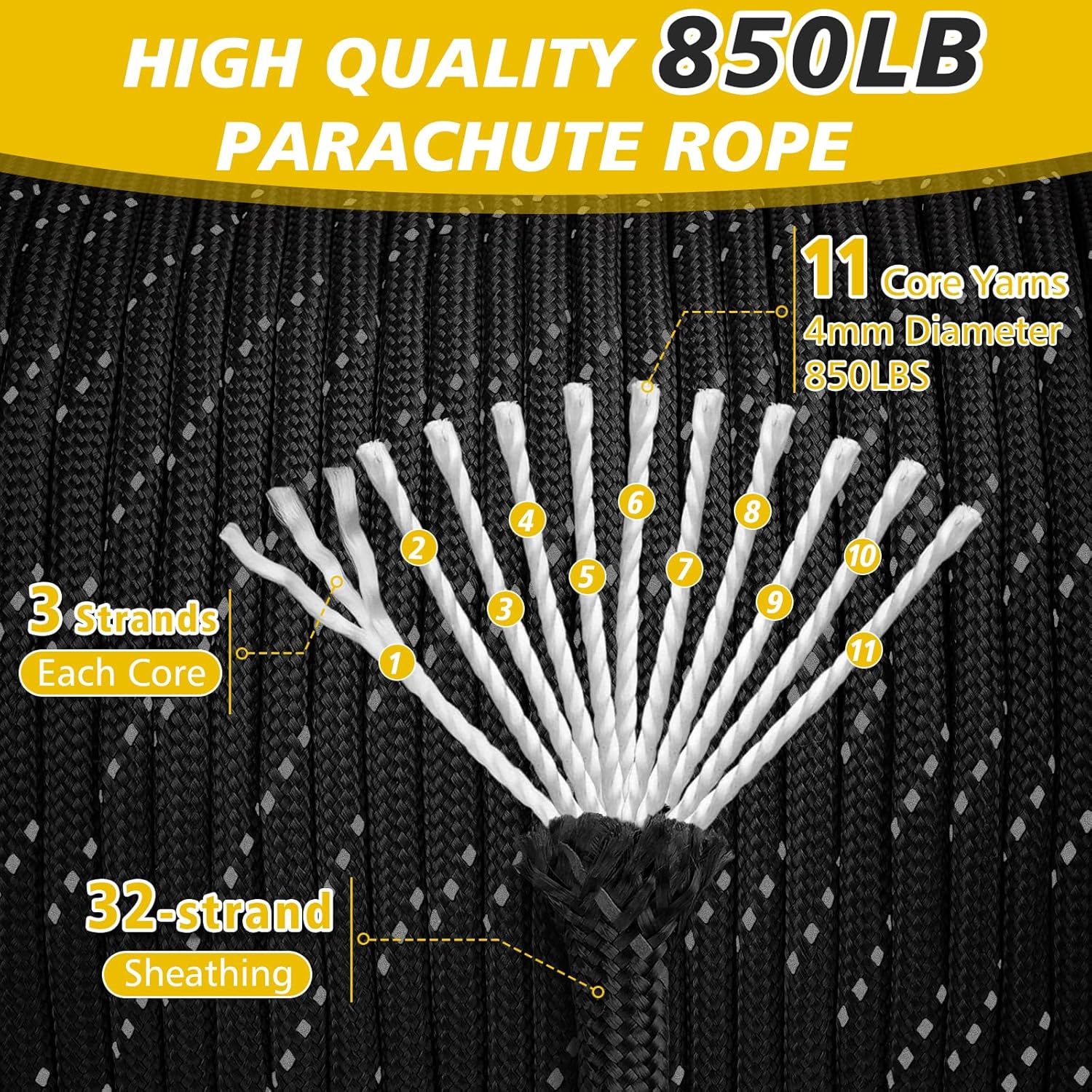 850lb Reflective Paracord Rope - Para Cord 1000Ft recensione e prezzo