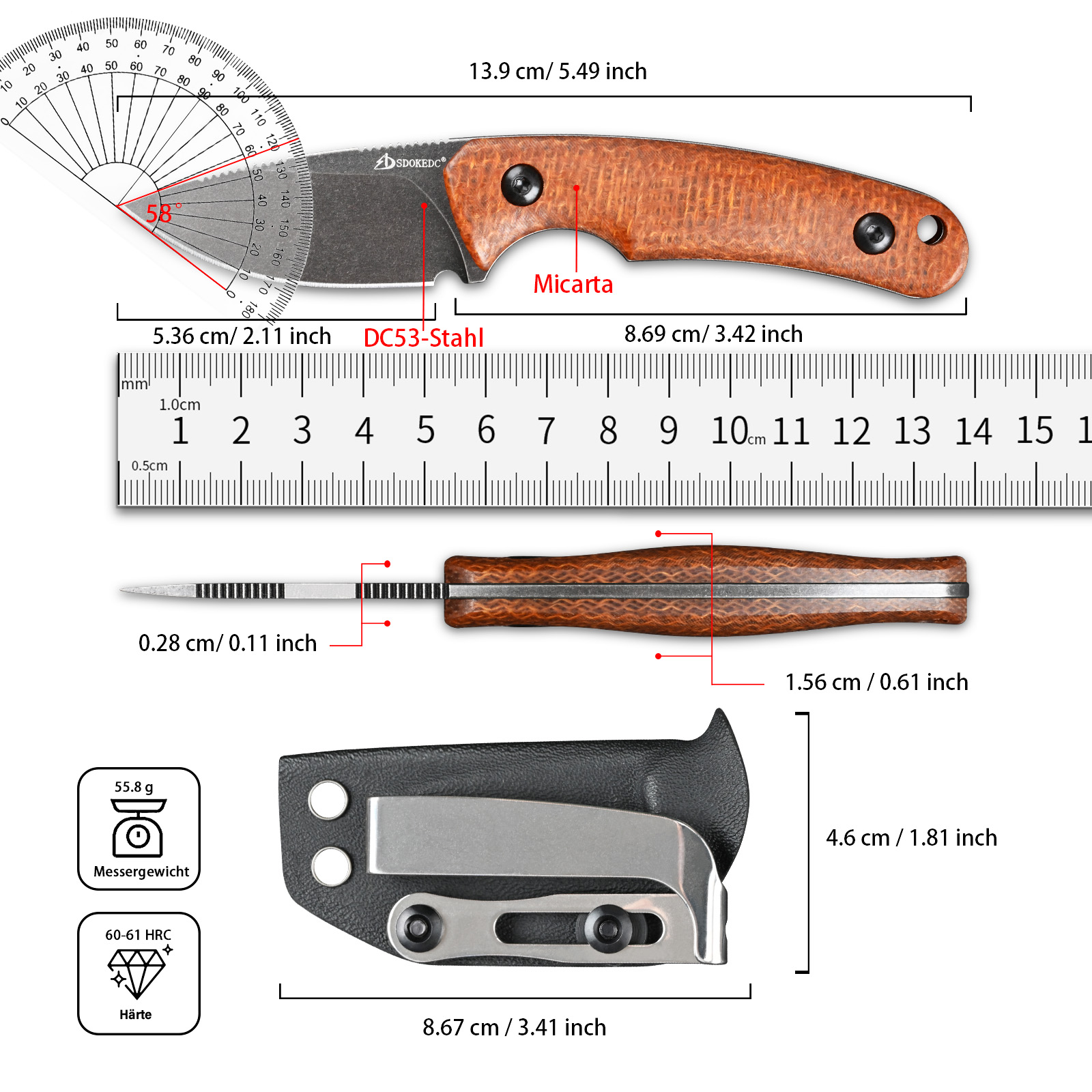 Premium SDOKEDC DC53 Steel EDC - Bushcraft Knife Fixed recensione e prezzo