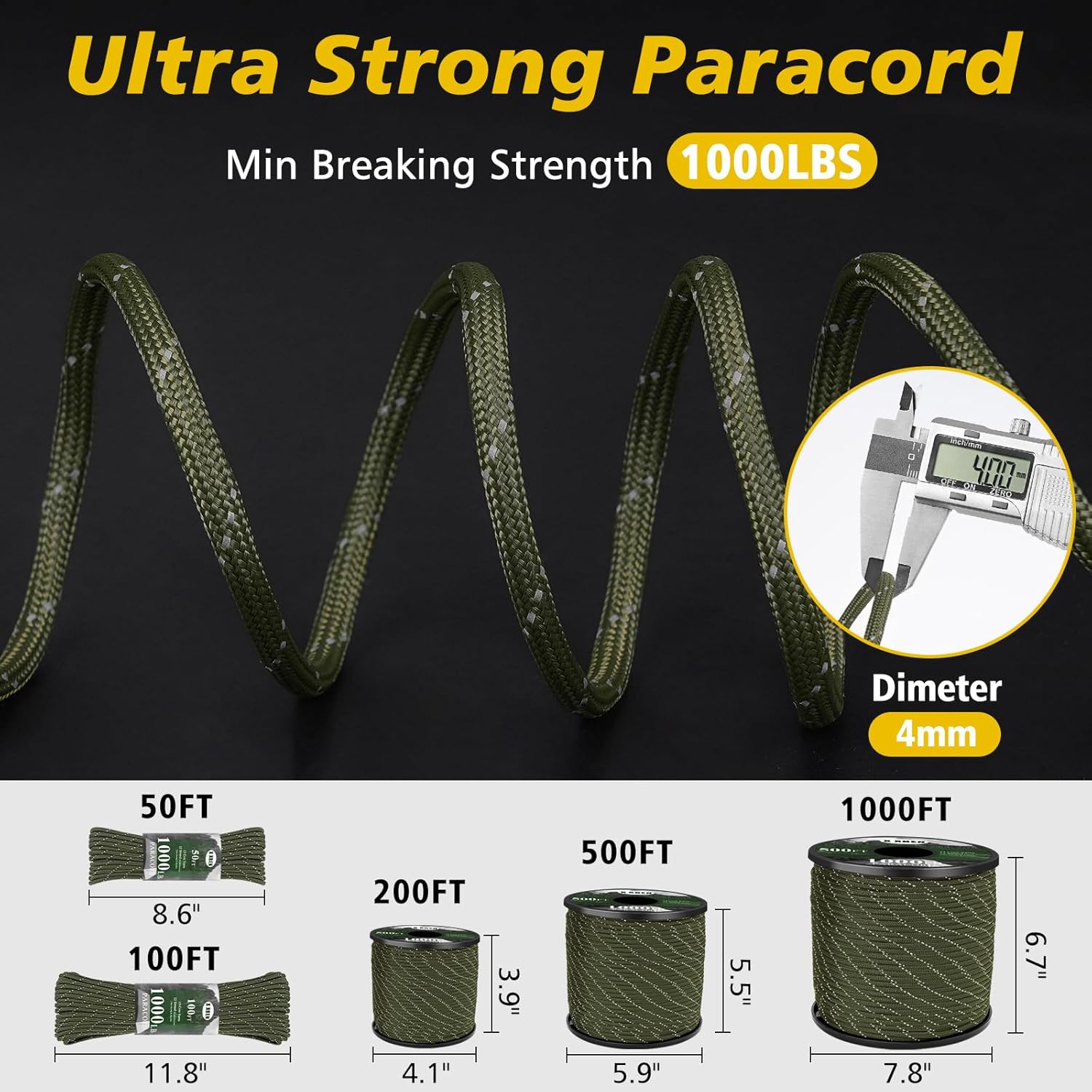 1000lb Reflective Paracord 4mm - Para Cord 1000Ft recensione e prezzo