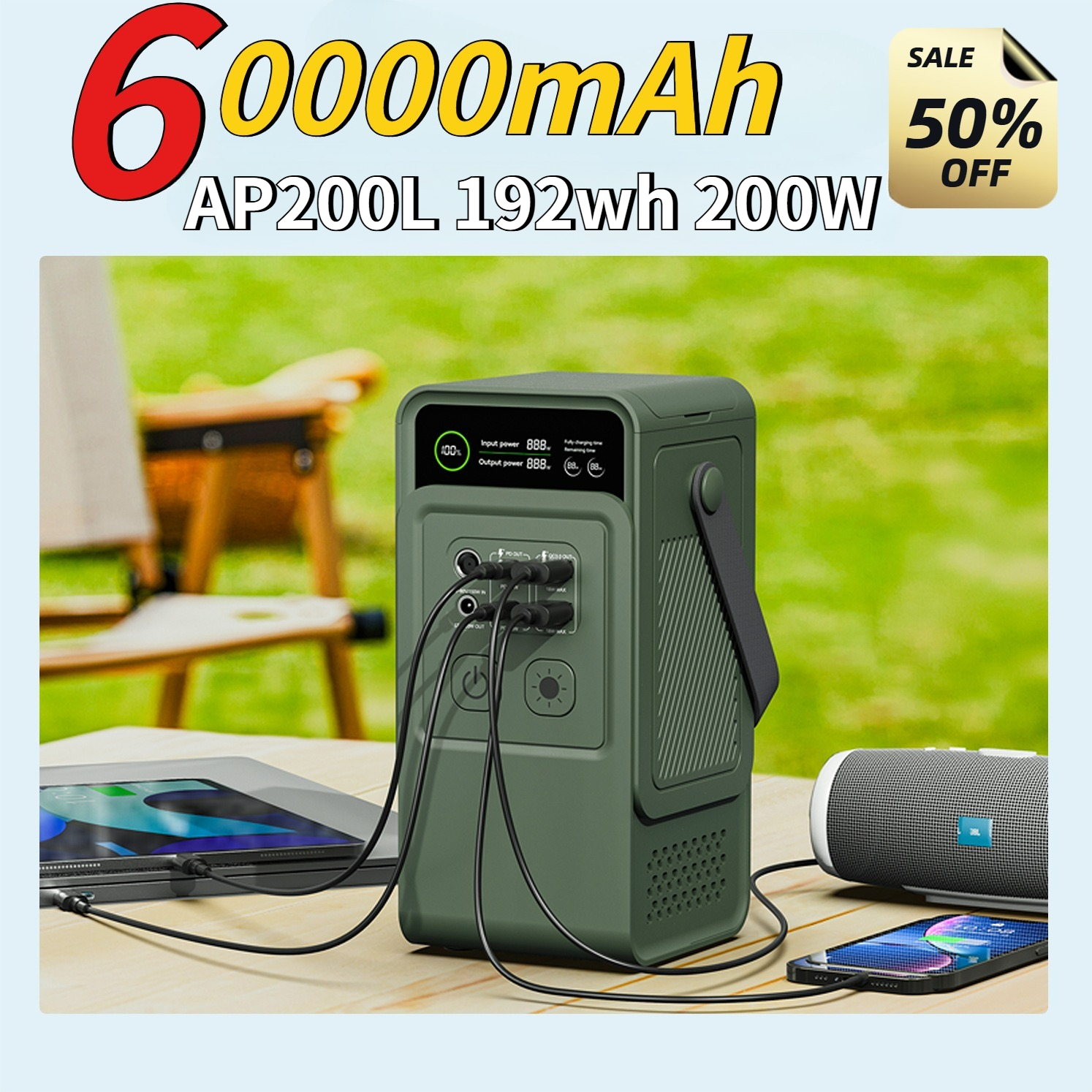 60000mAh 200W 192Wh Camping Po - Solar Emergency Charger recensione e prezzo